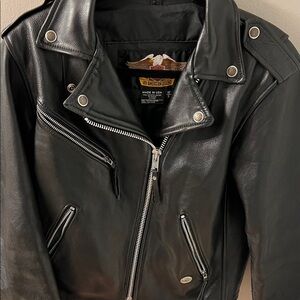 Harley Davidson Black  Leather Jacket with Eagle Patch Size small